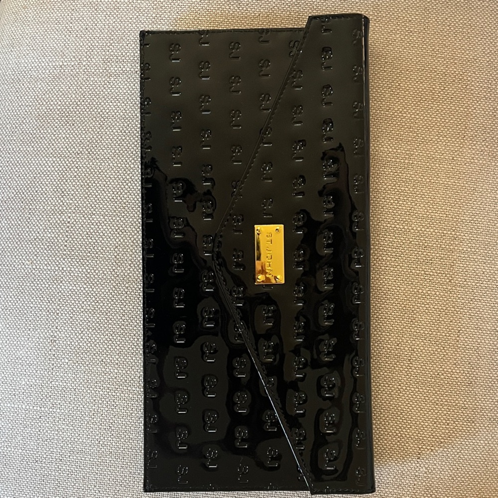 St. John Black Embossed Clutch with Gold Accent